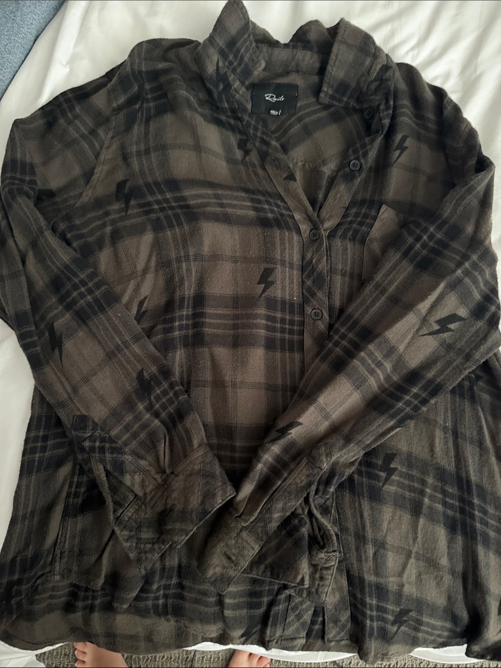Rails Brown Plaid Shirt Jacket with Black Lightning Motif